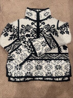 MOTH by Anthropology Black & White Nordic Half-Zip Sweater